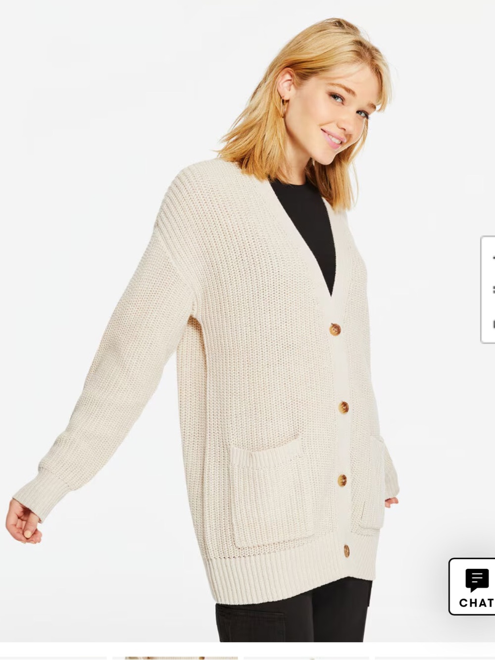 Cream Ribbed Oversized V-Neck Cardigan